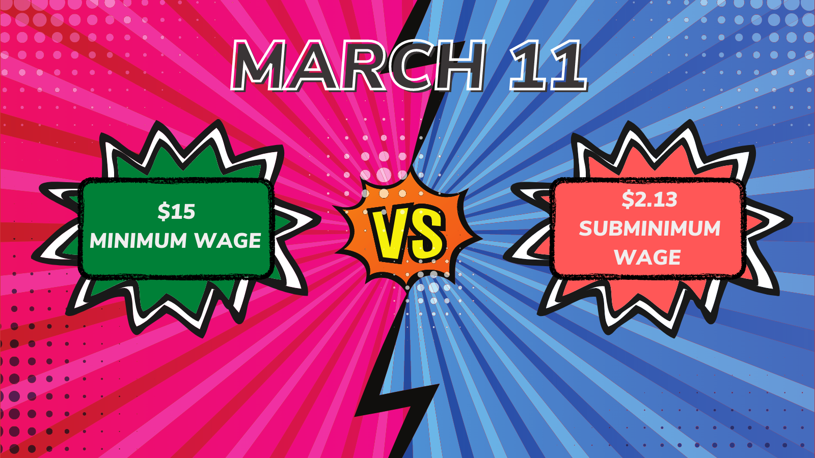 March 11: $15 minimum wage vs. $2.13 subminimum wge